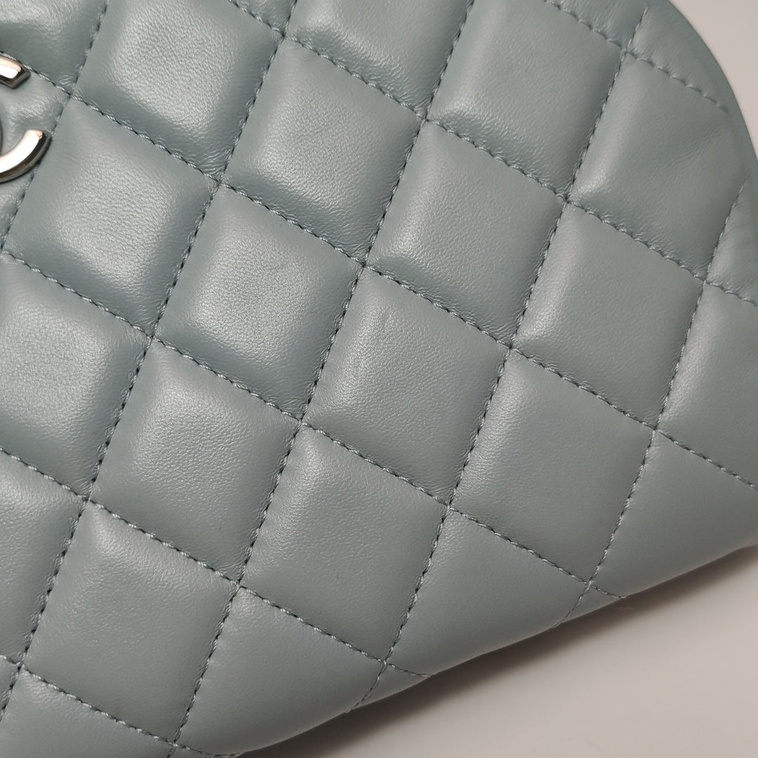 Chanel Half Moon Flap Bag Medium Lambskin Baby Blue Silver Hardware