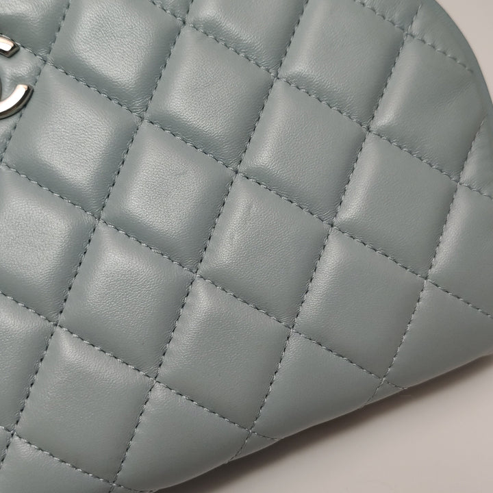 Chanel Half Moon Flap Bag Medium Lambskin Baby Blue Silver Hardware
