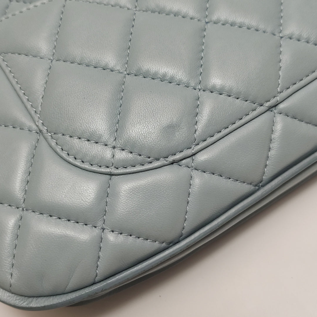 Chanel Half Moon Flap Bag Medium Lambskin Baby Blue Silver Hardware