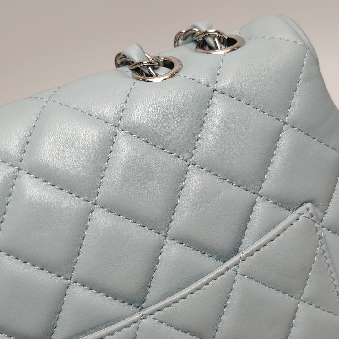 Chanel Half Moon Flap Bag Medium Lambskin Baby Blue Silver Hardware