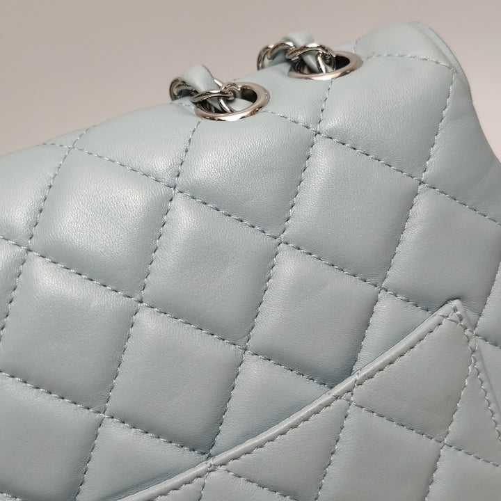 Chanel Half Moon Flap Bag Medium Lambskin Baby Blue Silver Hardware