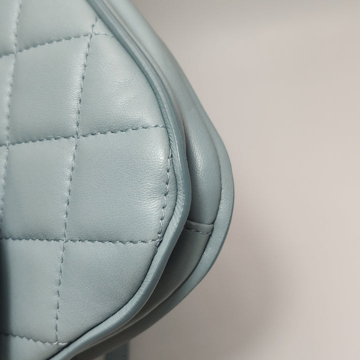 Chanel Half Moon Flap Bag Medium Lambskin Baby Blue Silver Hardware