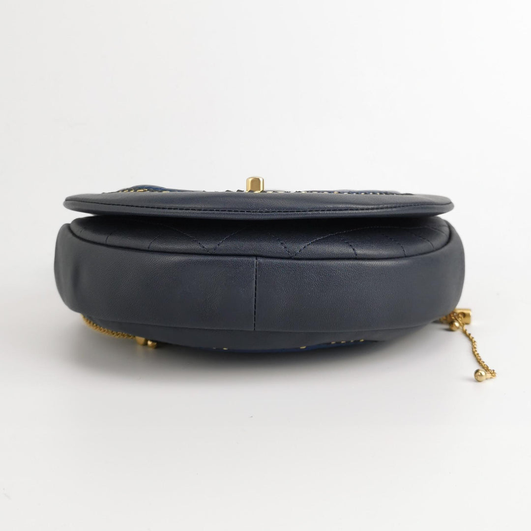 Chanel Saddle Bag Blue Black Leather with Chain Detail