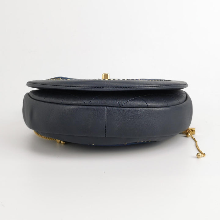 Chanel Saddle Bag Blue Black Leather with Chain Detail