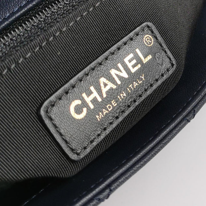 Chanel Saddle Bag Blue Black Leather with Chain Detail