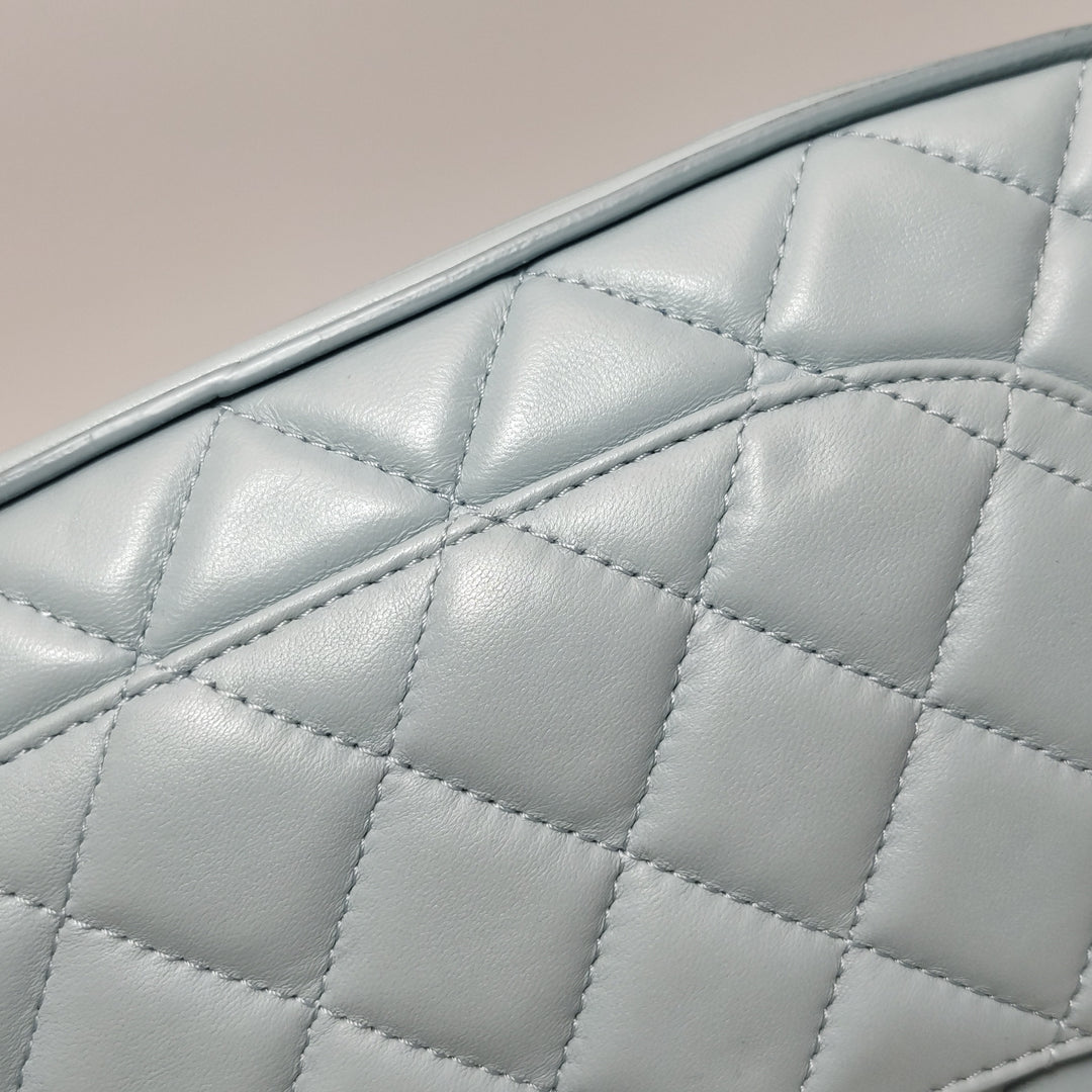 Chanel Half Moon Flap Bag Medium Lambskin Baby Blue Silver Hardware