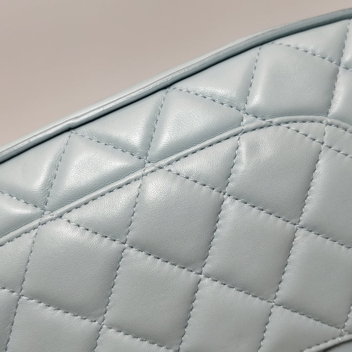 Chanel Half Moon Flap Bag Medium Lambskin Baby Blue Silver Hardware