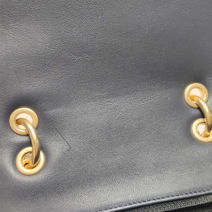 Chanel Saddle Bag Blue Black Leather with Chain Detail