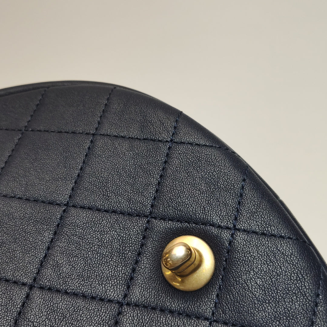 Chanel Saddle Bag Blue Black Leather with Chain Detail