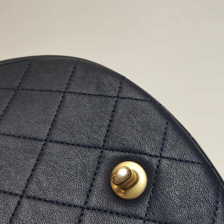 Chanel Saddle Bag Blue Black Leather with Chain Detail