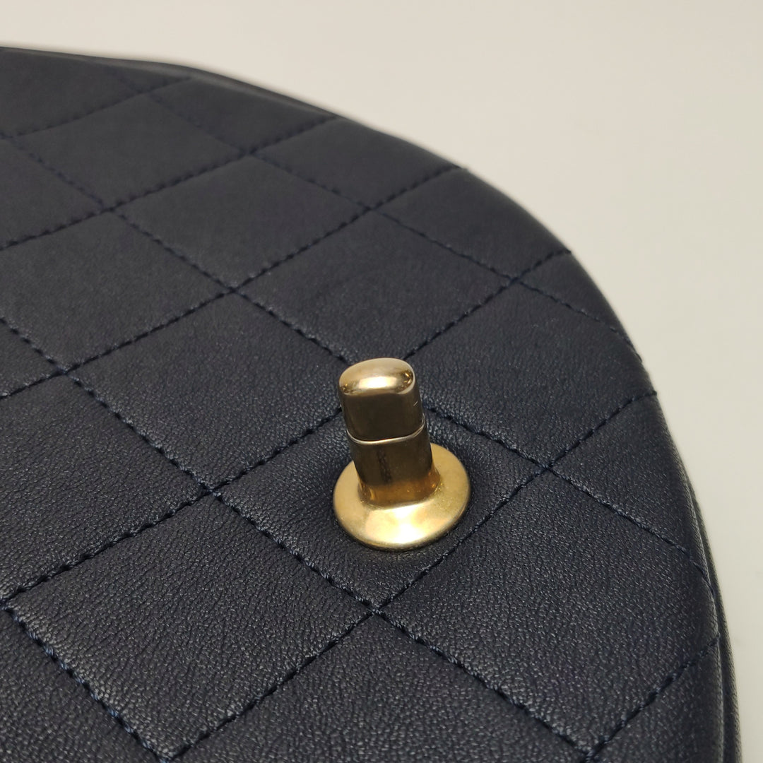 Chanel Saddle Bag Blue Black Leather with Chain Detail