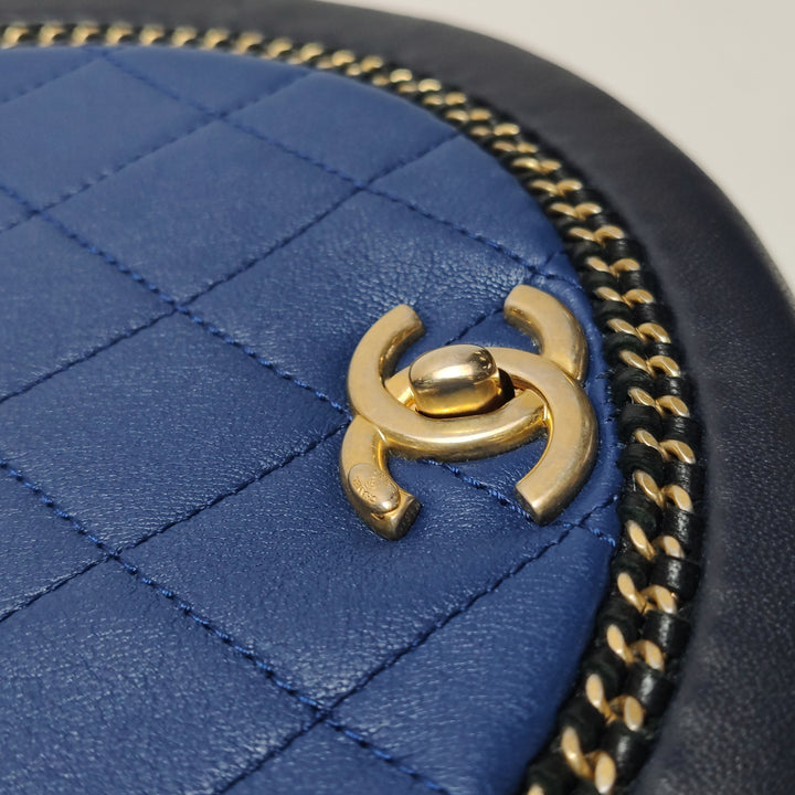 Chanel Saddle Bag Blue Black Leather with Chain Detail