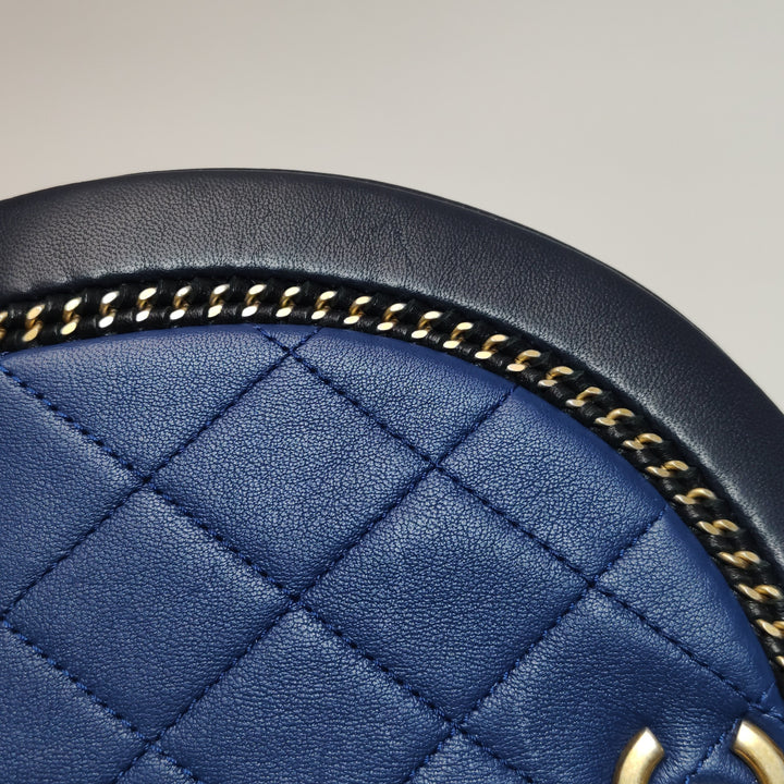 Chanel Saddle Bag Blue Black Leather with Chain Detail