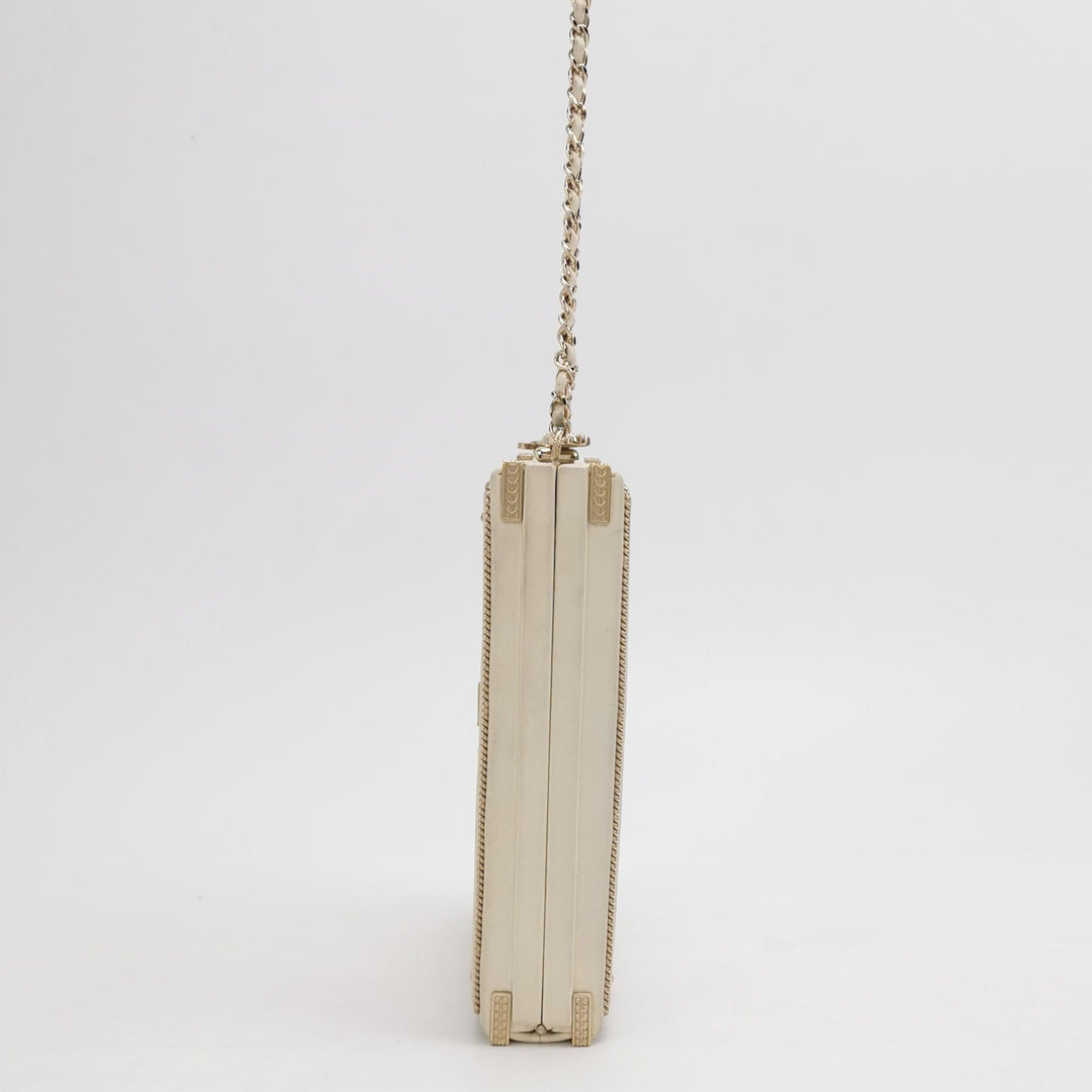 Chanel Coco in Ritz Key Card Minaudiere Limited Edition White Lambskin Clutch