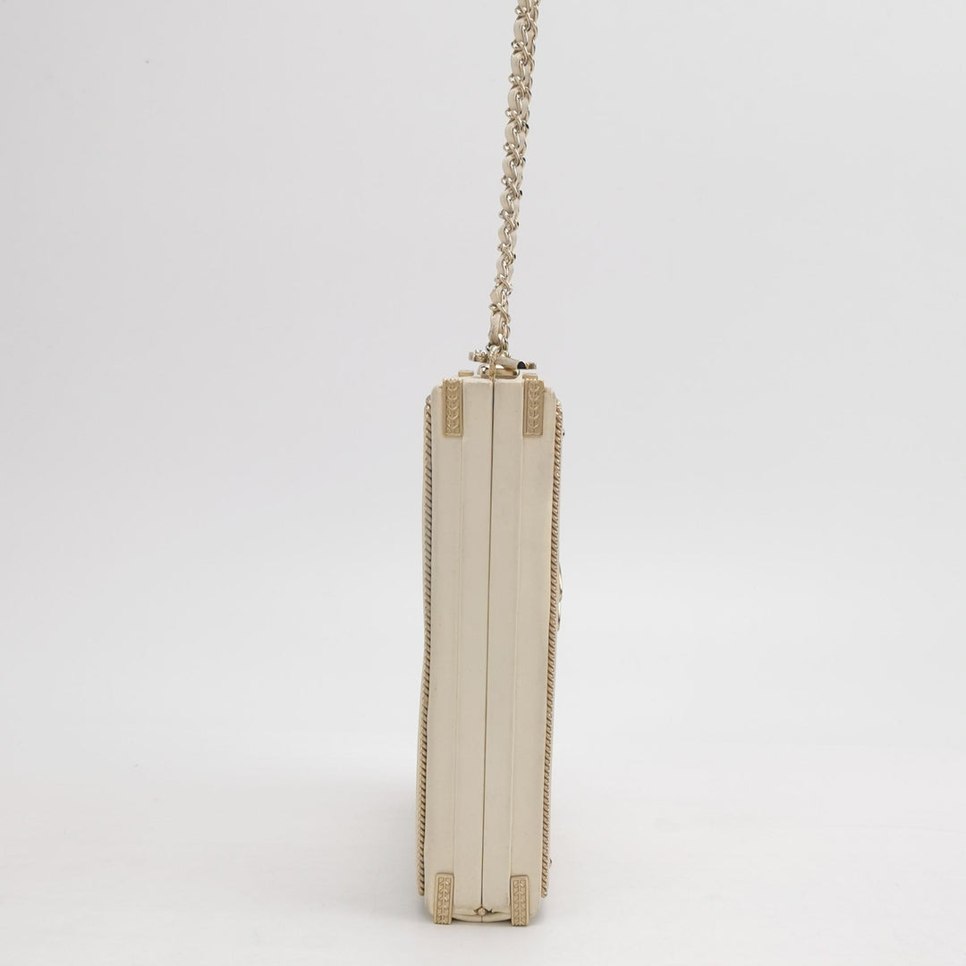 Chanel Coco in Ritz Key Card Minaudiere Limited Edition White Lambskin Clutch