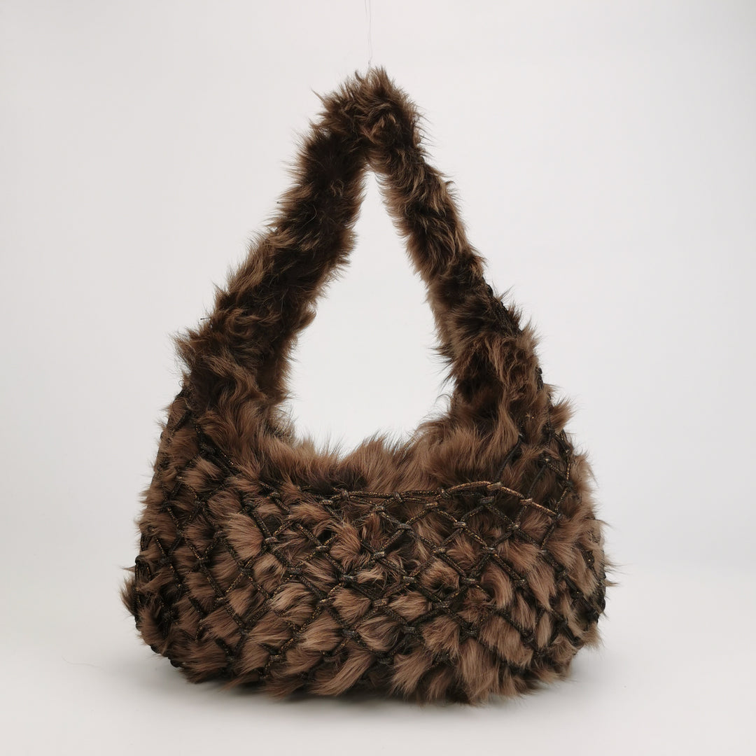 Bottega Veneta Fur Hobo Woven Bag In Brown