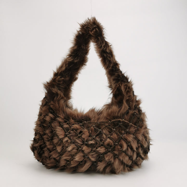 Bottega Veneta Fur Hobo Woven Bag In Brown