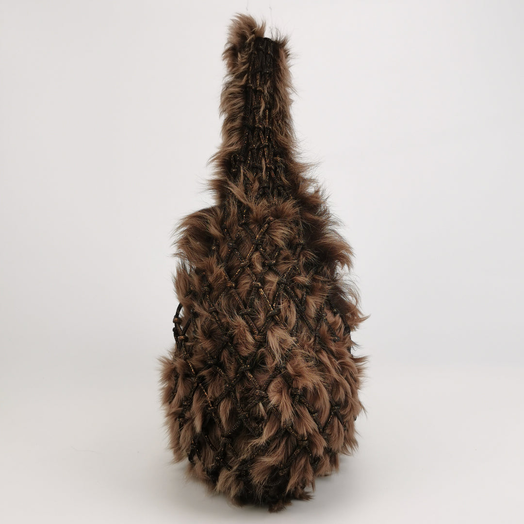 Bottega Veneta Fur Hobo Woven Bag In Brown