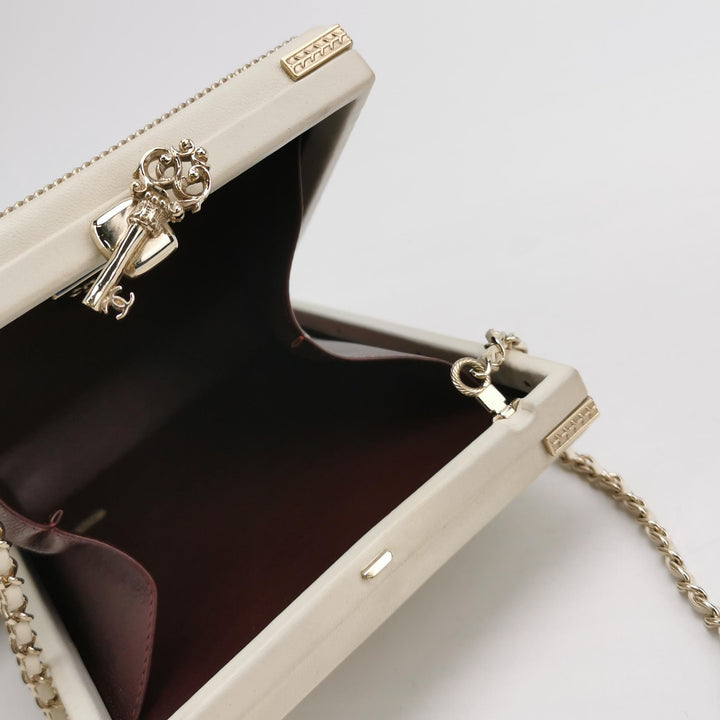 Chanel Coco in Ritz Key Card Minaudiere Limited Edition White Lambskin Clutch