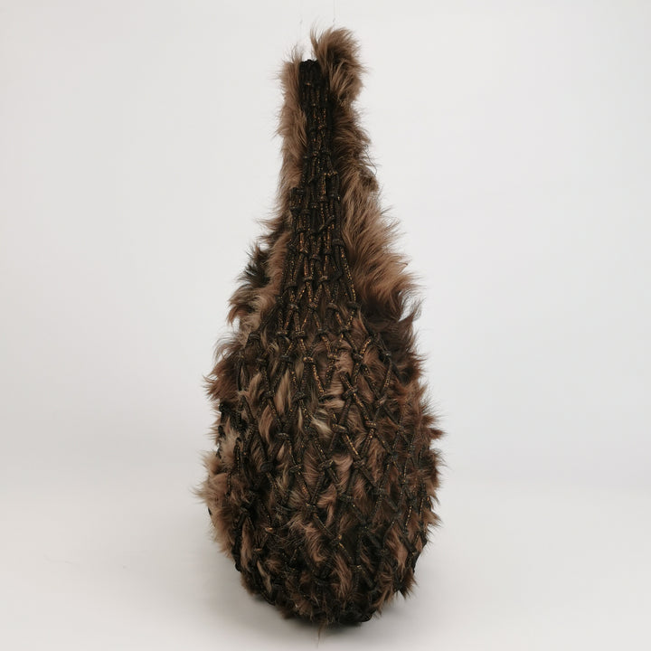 Bottega Veneta Fur Hobo Woven Bag In Brown