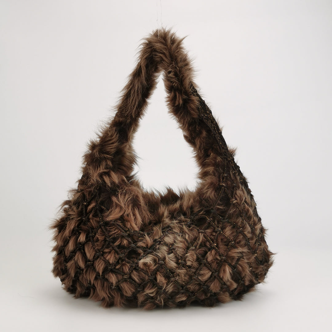 Bottega Veneta Fur Hobo Woven Bag In Brown
