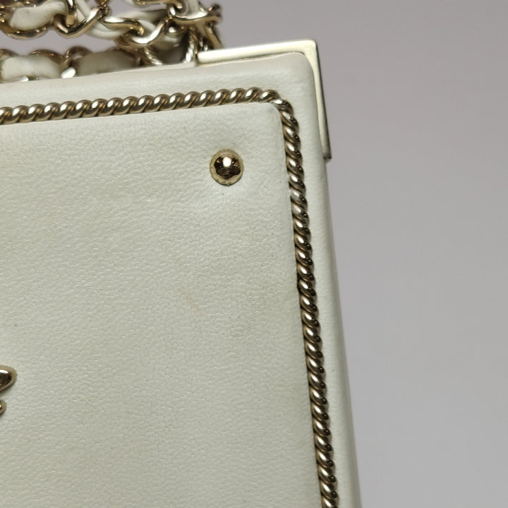 Chanel Coco in Ritz Key Card Minaudiere Limited Edition White Lambskin Clutch