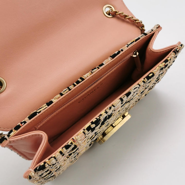 Chanel Beauty Lock Flap In Pink Tweed Bag