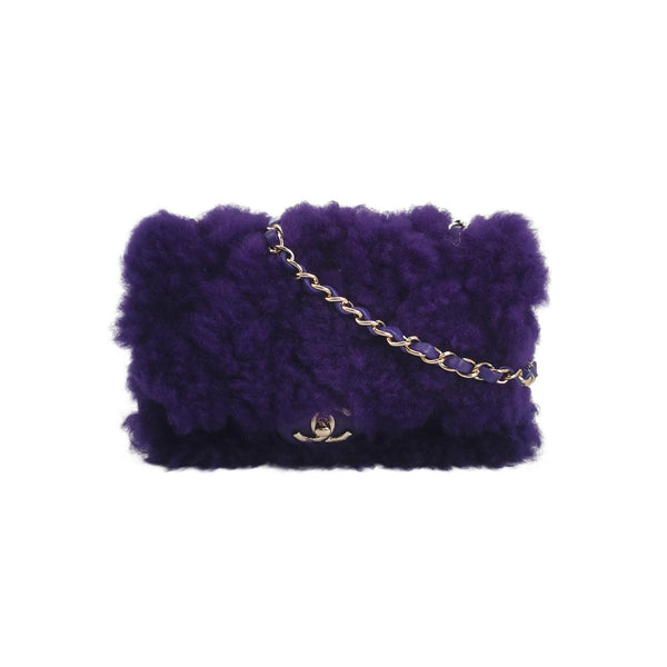 Chanel Flap Bag Quilted Shearling with Lambskin In Purple