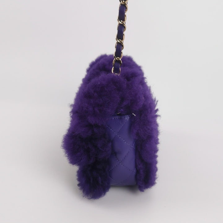 Chanel Flap Bag Quilted Shearling with Lambskin In Purple