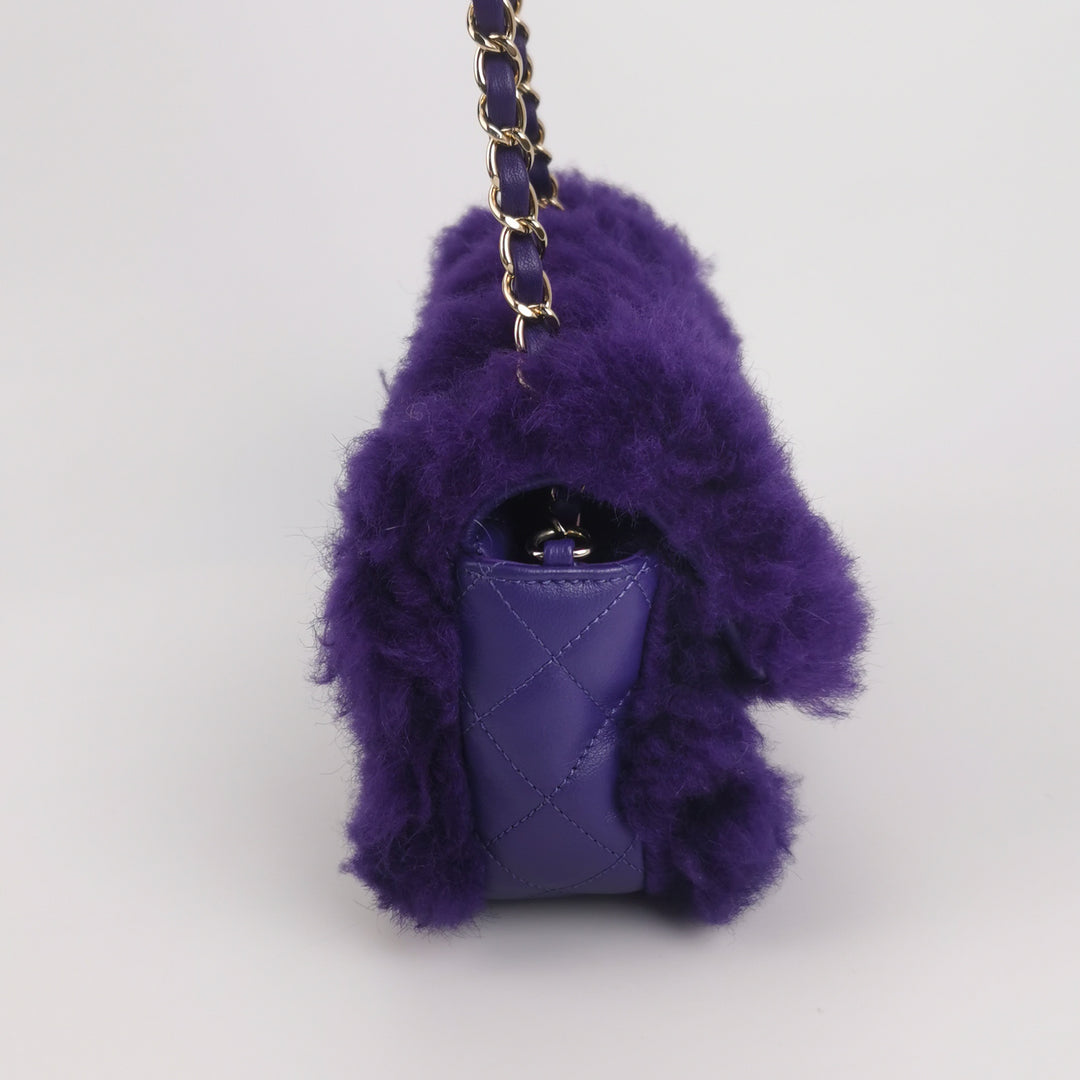 Chanel Flap Bag Quilted Shearling with Lambskin In Purple