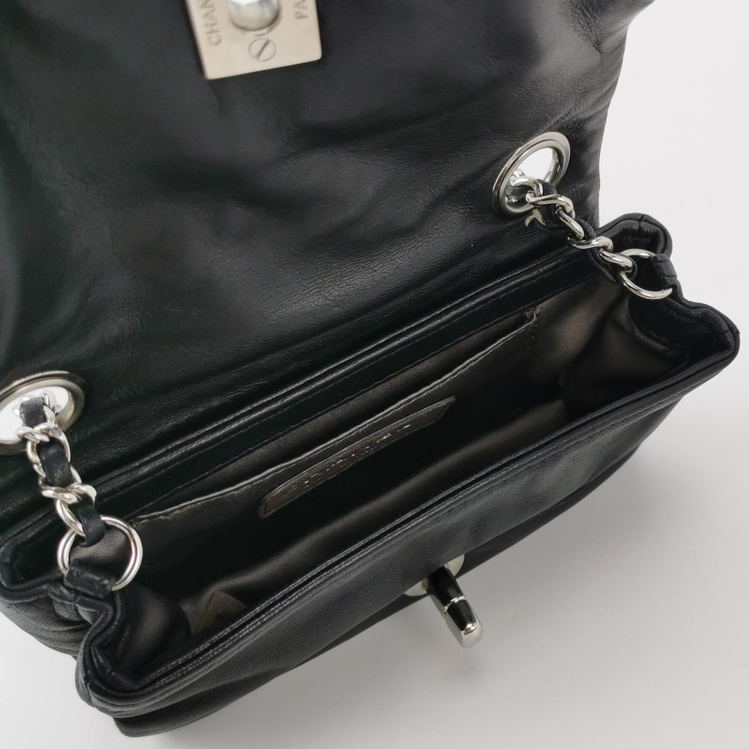 Chanel Astrakan Flap Bag Small Crinkled Calfskin Black Silver Hardware