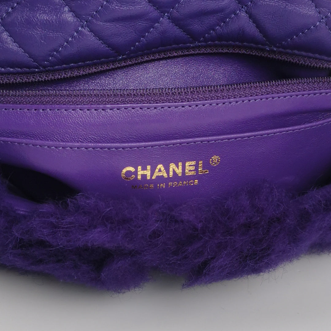 Chanel Flap Bag Quilted Shearling with Lambskin In Purple