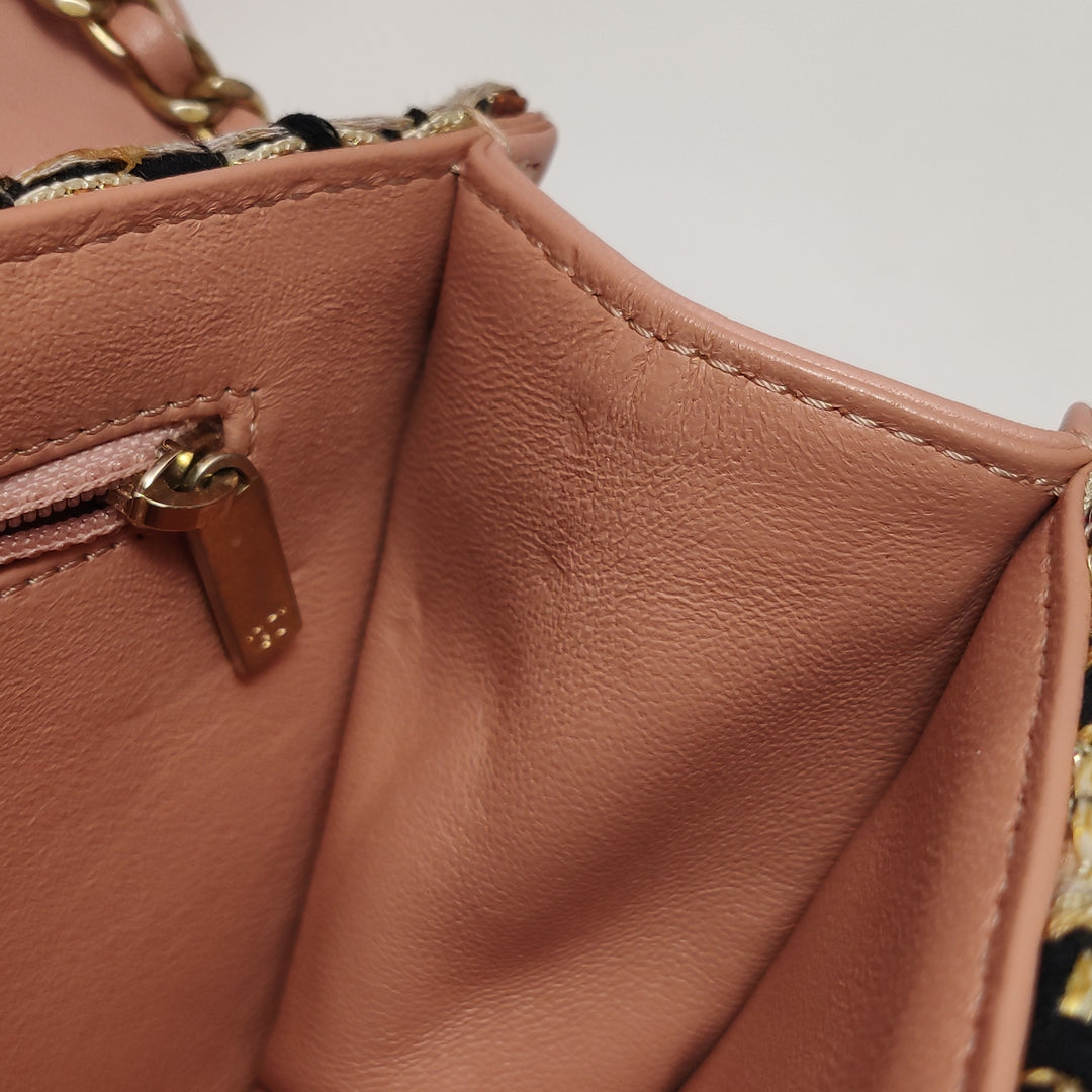Chanel Beauty Lock Flap In Pink Tweed Bag