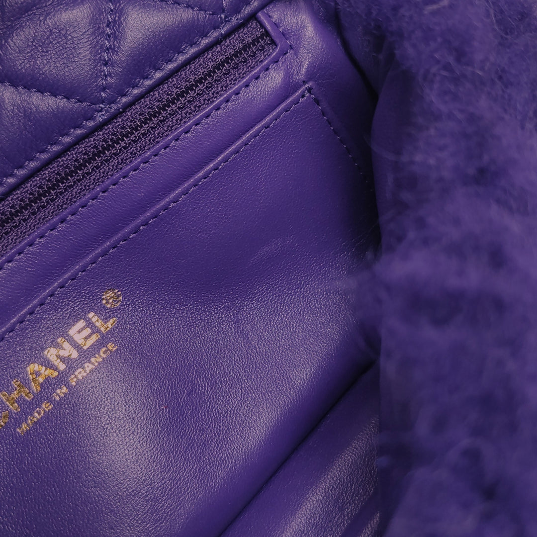 Chanel Flap Bag Quilted Shearling with Lambskin In Purple