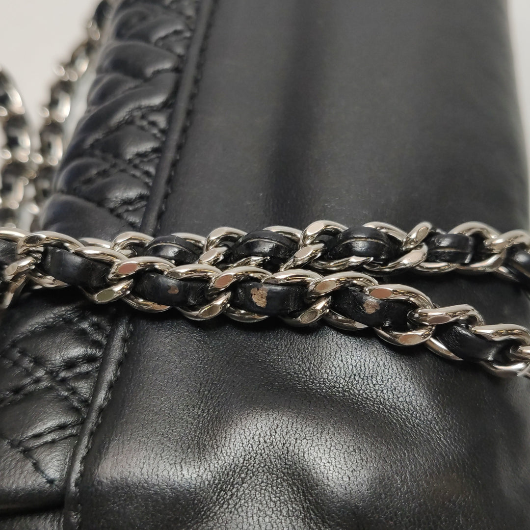 Chanel Astrakan Flap Bag Small Crinkled Calfskin Black Silver Hardware