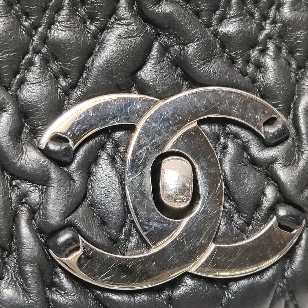 Chanel Astrakan Flap Bag Small Crinkled Calfskin Black Silver Hardware