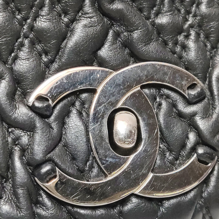 Chanel Astrakan Flap Bag Small Crinkled Calfskin Black Silver Hardware