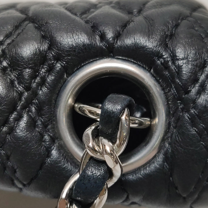 Chanel Astrakan Flap Bag Small Crinkled Calfskin Black Silver Hardware