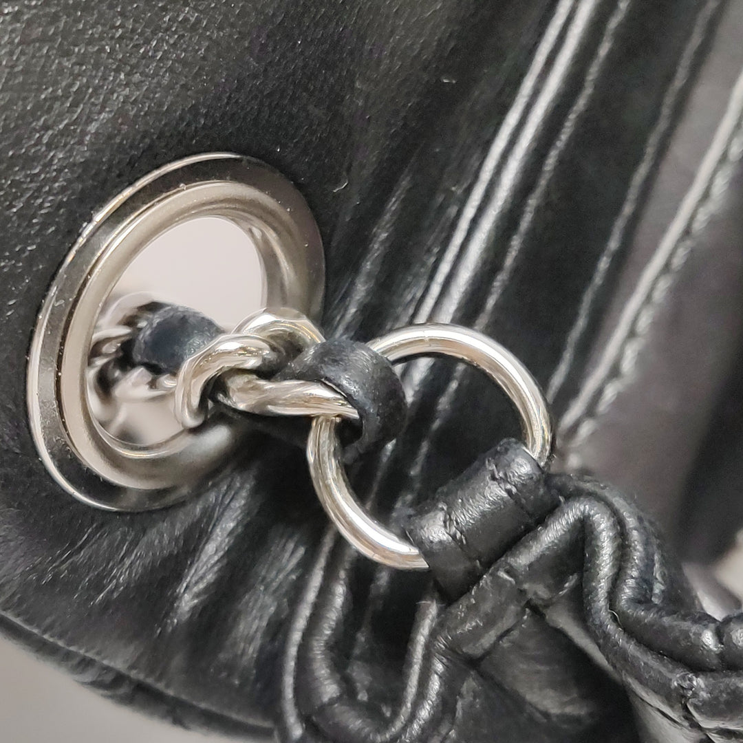 Chanel Astrakan Flap Bag Small Crinkled Calfskin Black Silver Hardware