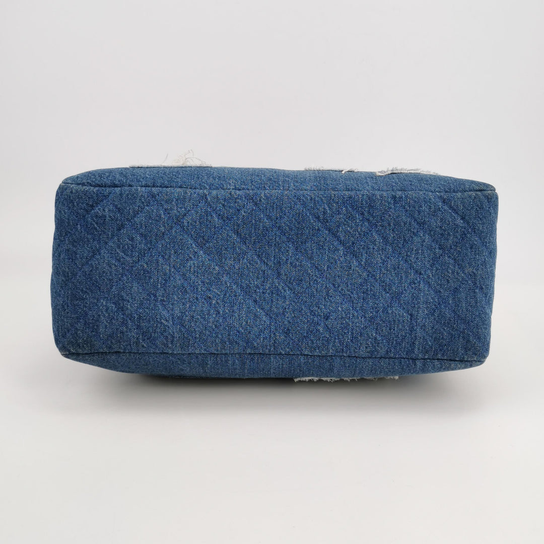 Chanel Denim Shearling Hieroglyph Patchwork Tote