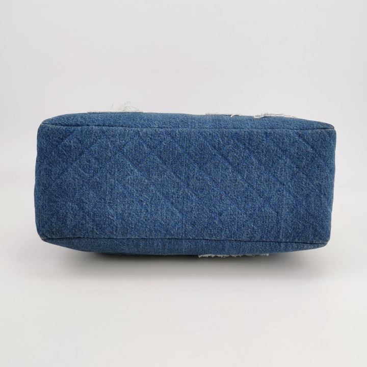 Chanel Denim Shearling Hieroglyph Patchwork Tote