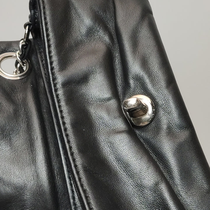 Chanel Astrakan Flap Bag Small Crinkled Calfskin Black Silver Hardware
