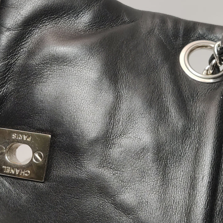 Chanel Astrakan Flap Bag Small Crinkled Calfskin Black Silver Hardware