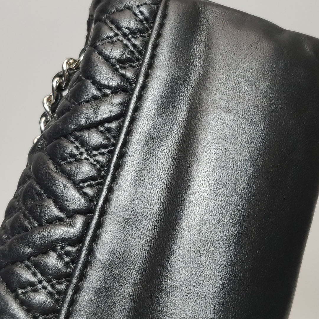 Chanel Astrakan Flap Bag Small Crinkled Calfskin Black Silver Hardware