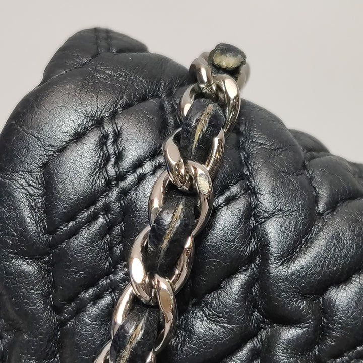 Chanel Astrakan Flap Bag Small Crinkled Calfskin Black Silver Hardware