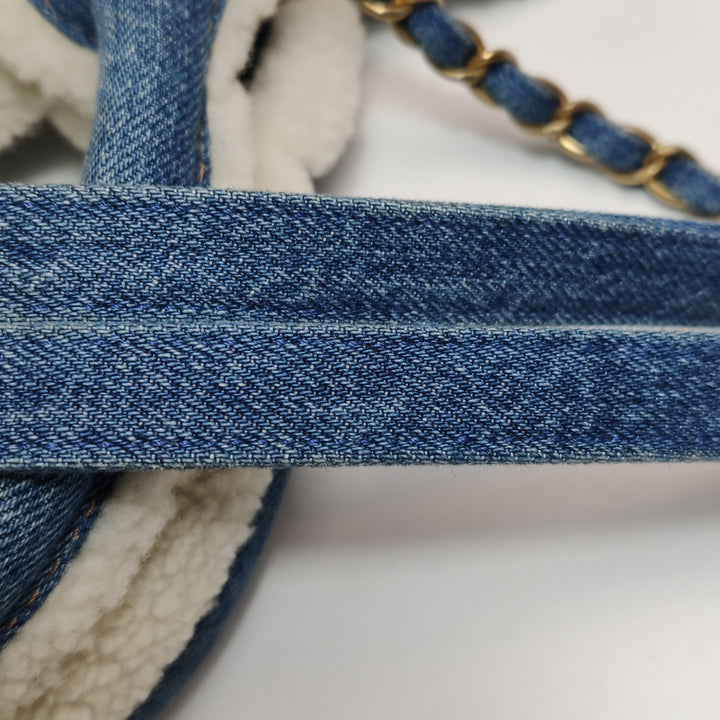 Chanel Denim Shearling Hieroglyph Patchwork Tote