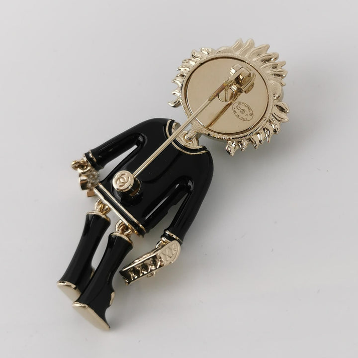 Chanel Lion CC Logo Black Jacket Gold Pin Brooch