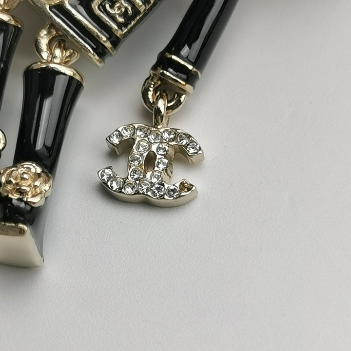 Chanel Lion CC Logo Black Jacket Gold Pin Brooch