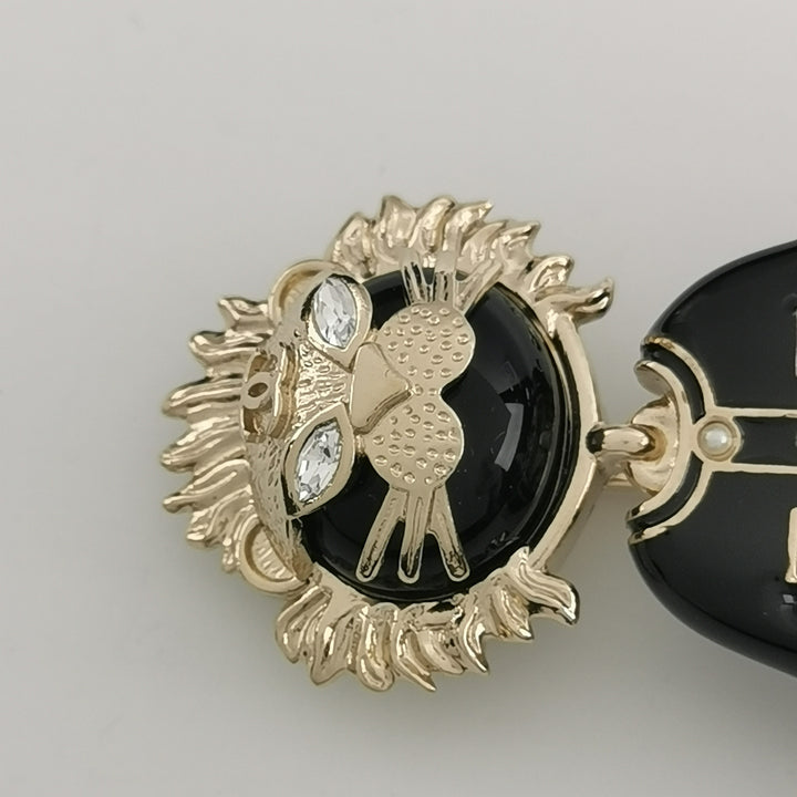 Chanel Lion CC Logo Black Jacket Gold Pin Brooch