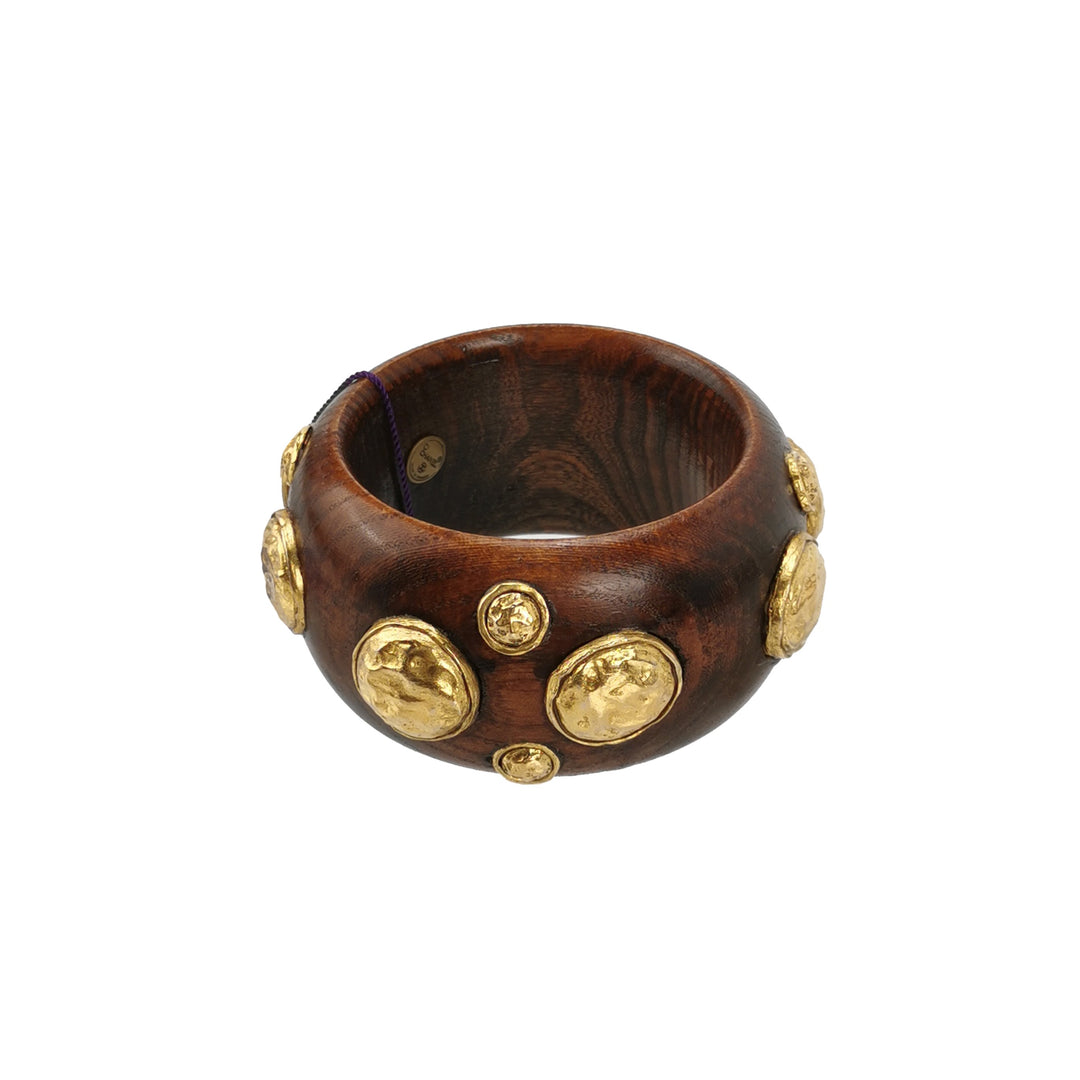 Chanel Vintage Wood Gold Detail Cuff Bangle